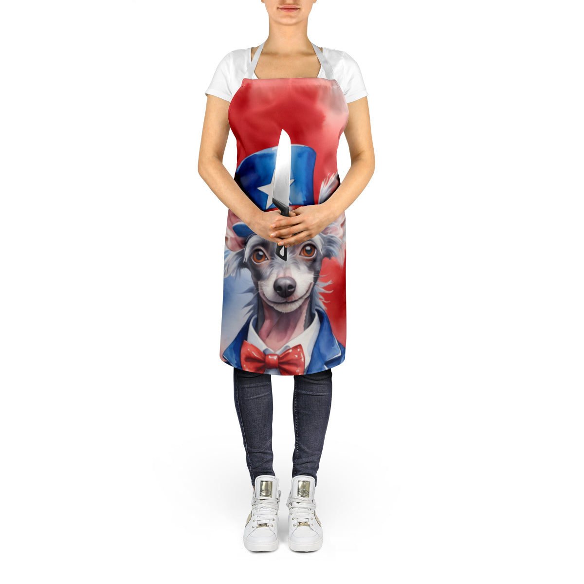 Chinese Crested Patriotic American Apron