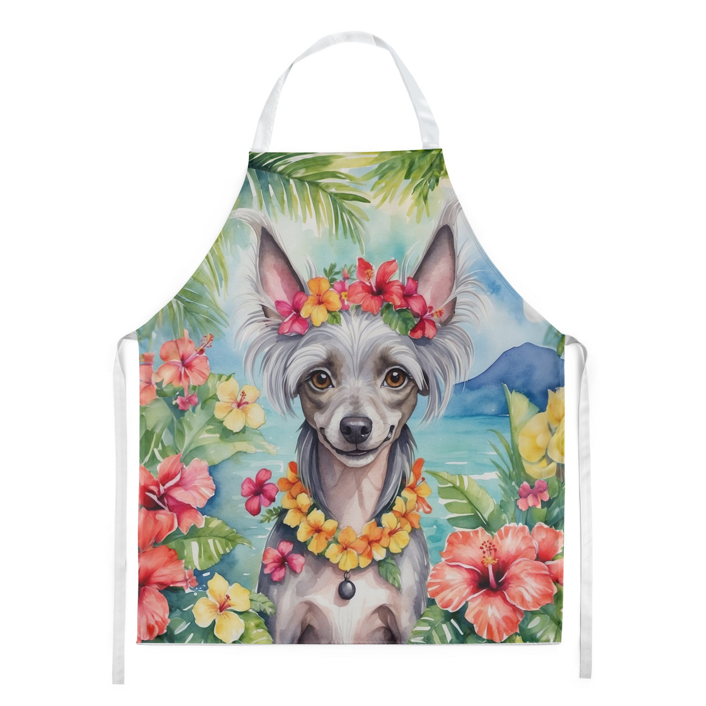 Chinese Crested Luau Apron