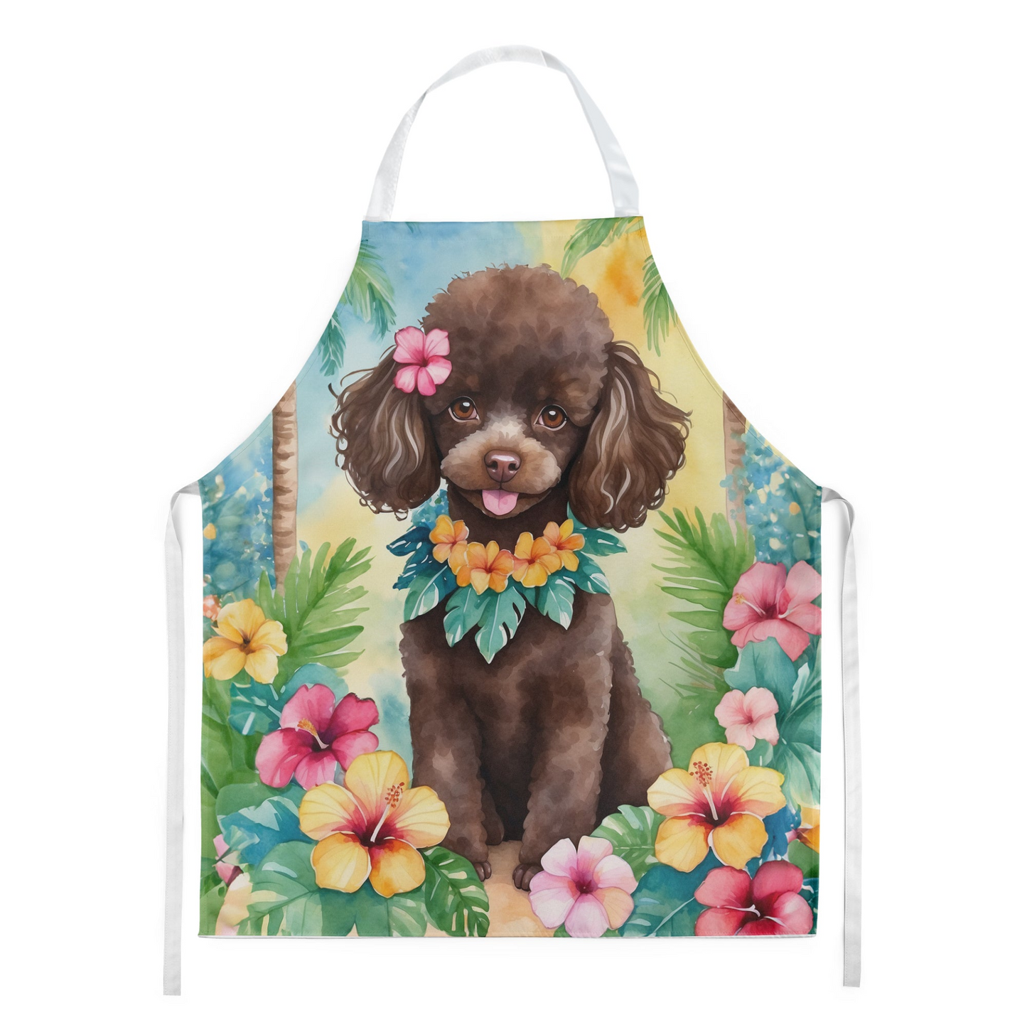 Chocolate Poodle Luau Apron