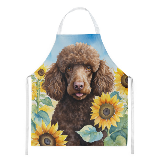 Chocolate Poodle in Sunflowers Apron