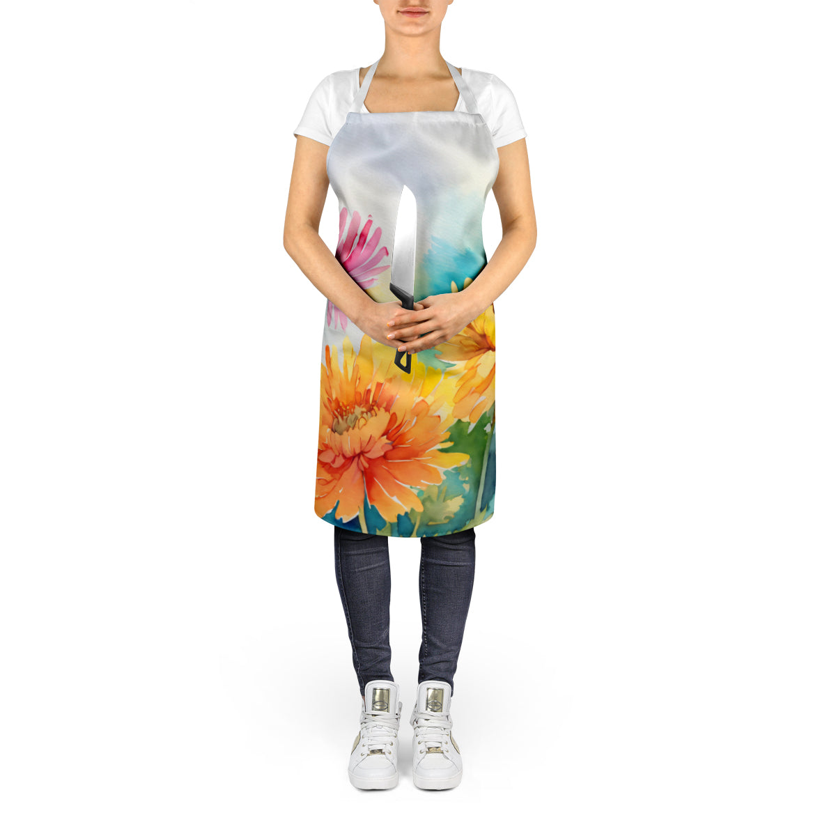 Chrysanthemums in Watercolor Apron