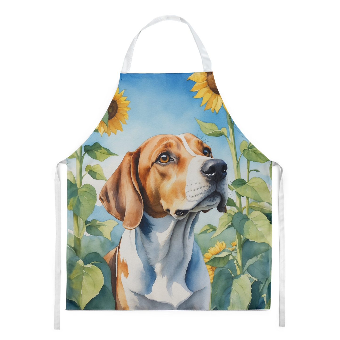 English Foxhound in Sunflowers Apron