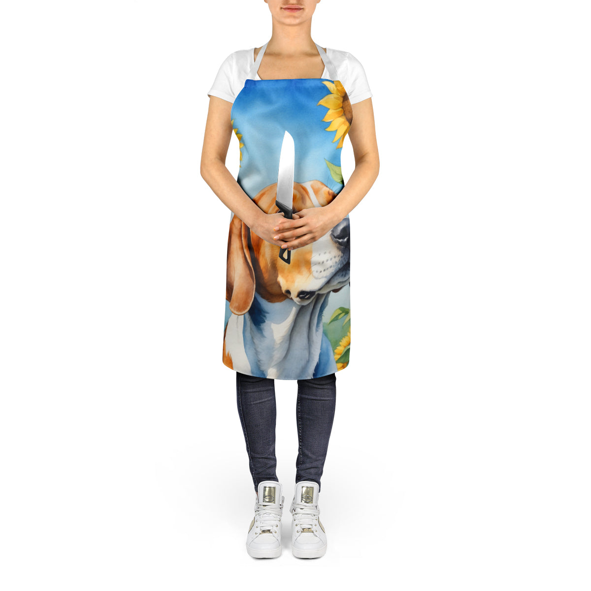 English Foxhound in Sunflowers Apron