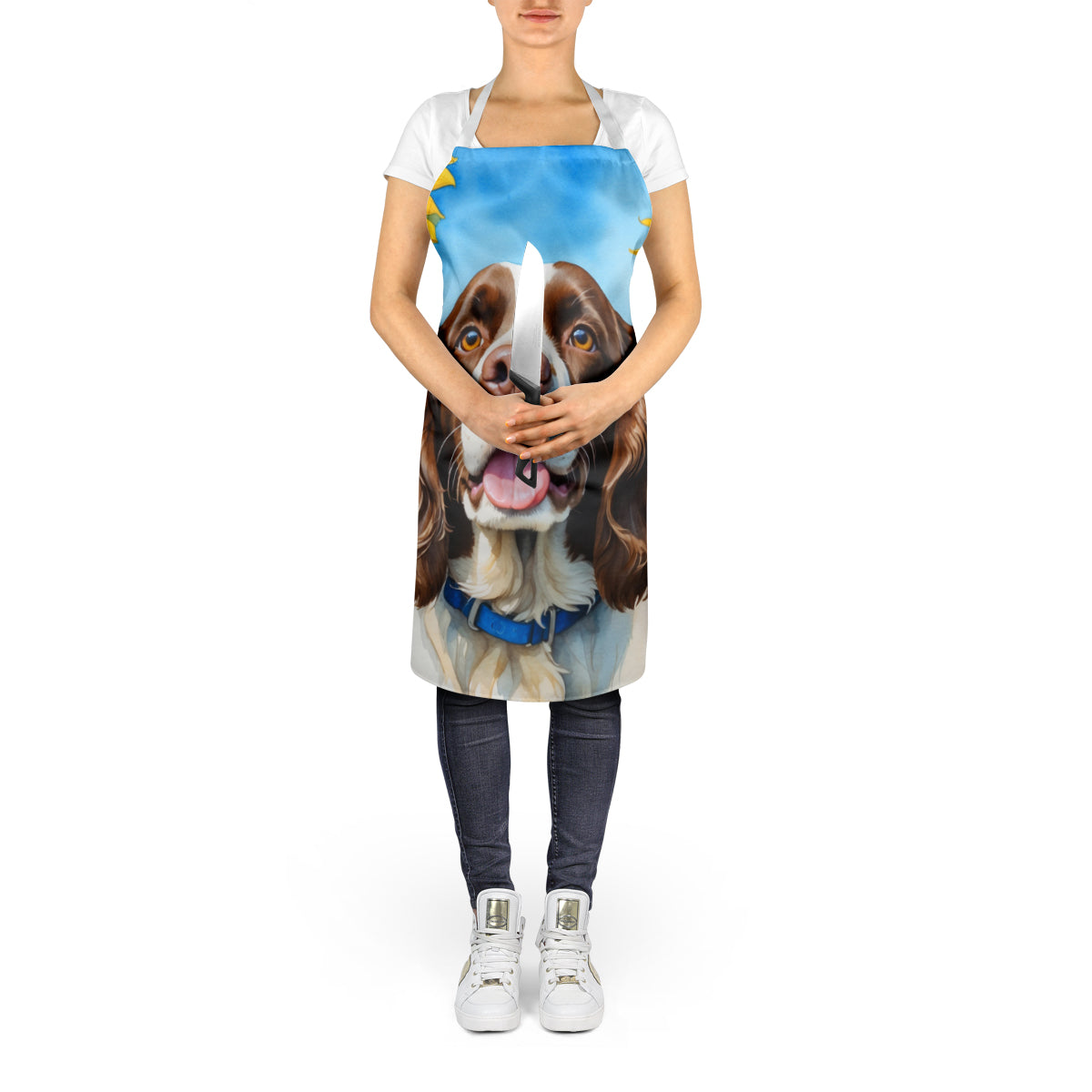 English Springer Spaniel in Sunflowers Apron