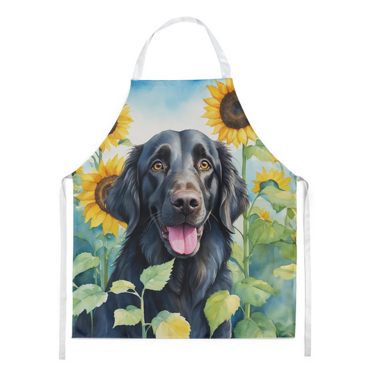 Flat-Coated Retriever in Sunflowers Apron