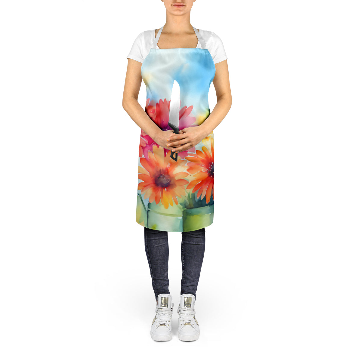 Gerbera Daisies in Watercolor Apron