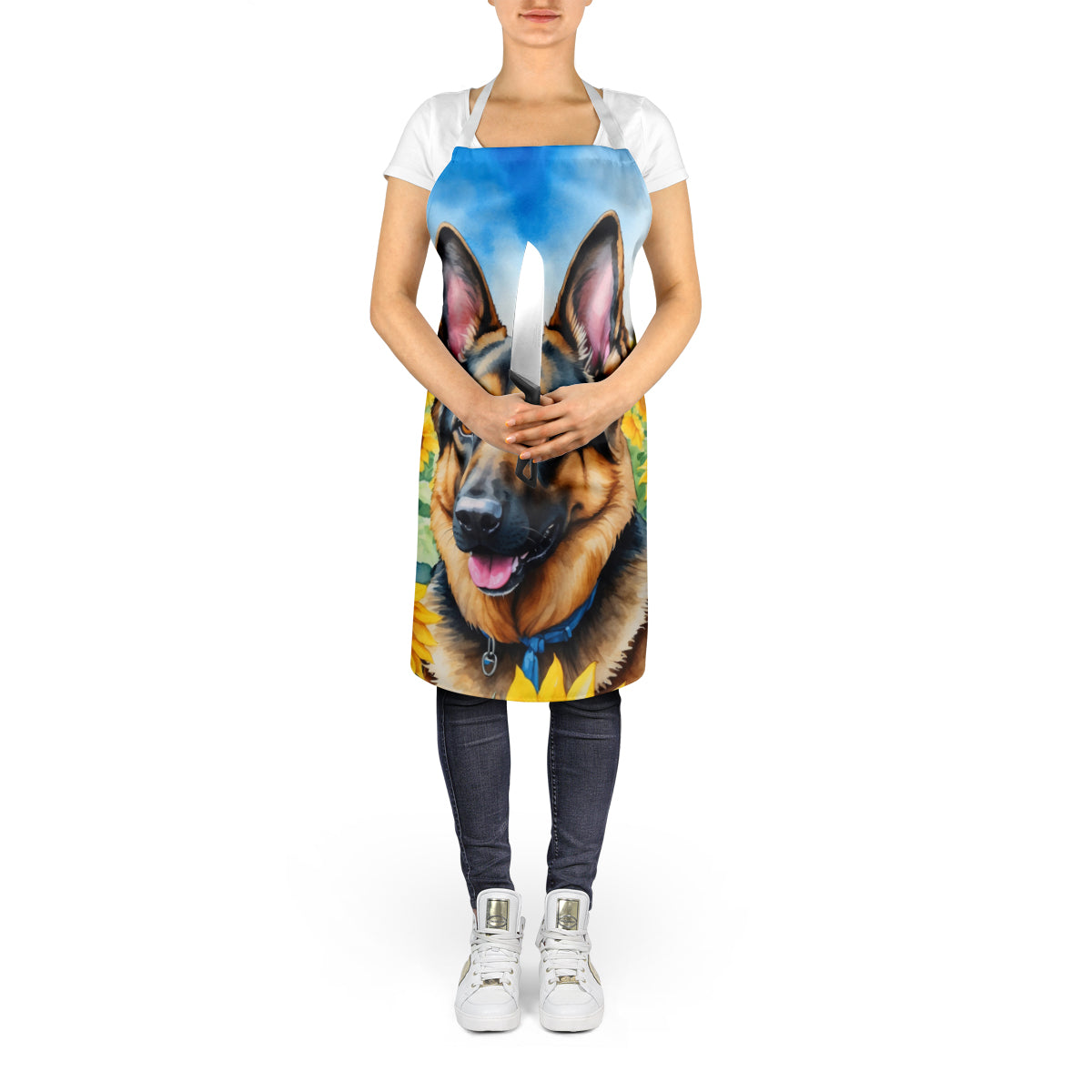 German Shepherd in Sunflowers Apron