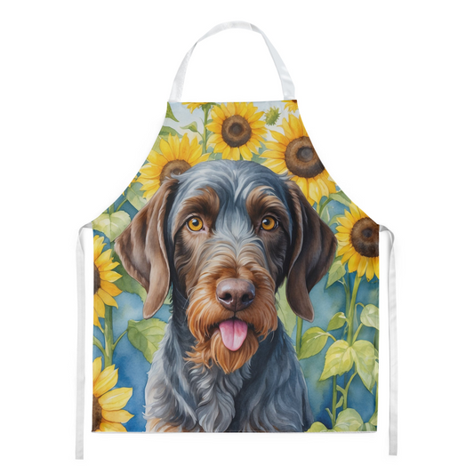 German Wirehaired Pointer in Sunflowers Apron