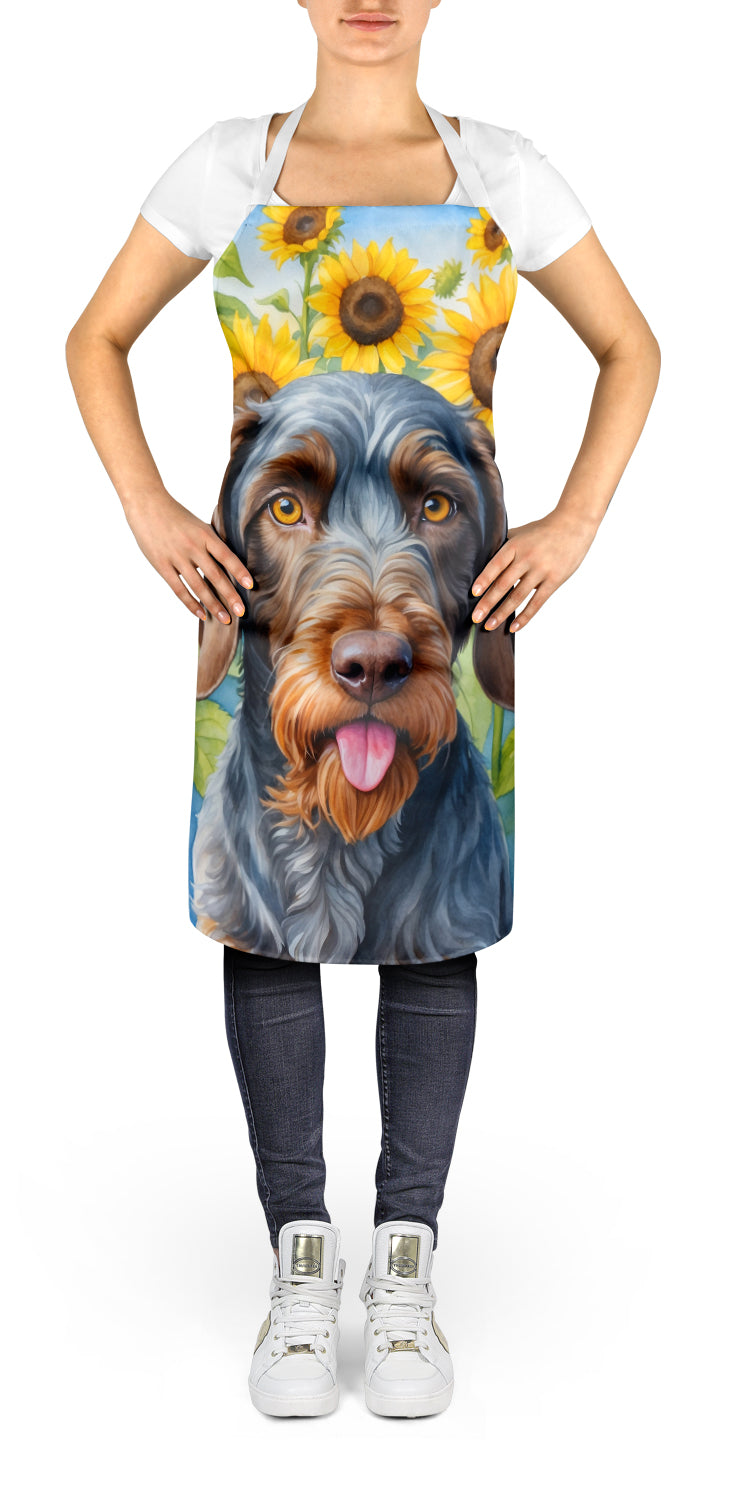 German Wirehaired Pointer in Sunflowers Apron