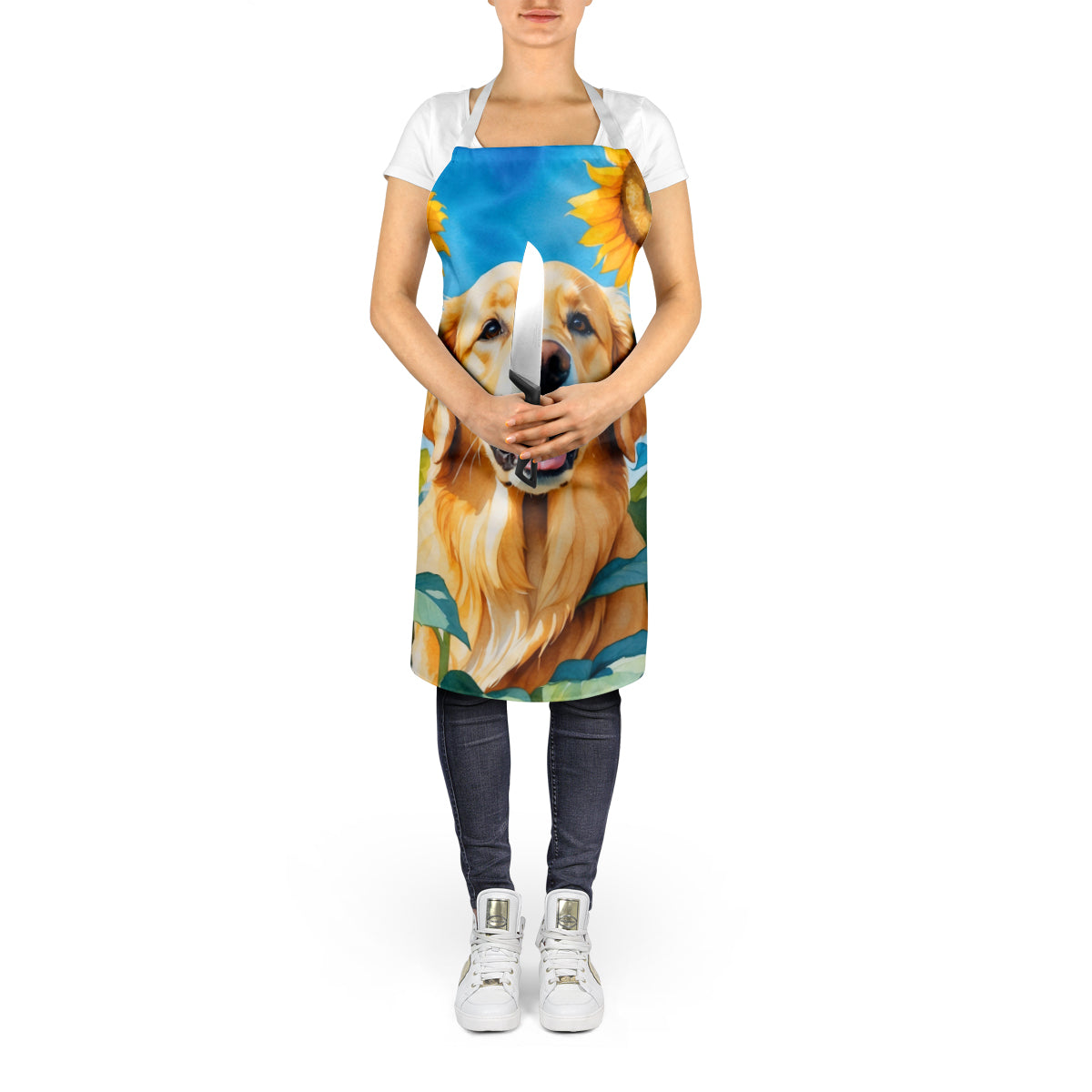 Golden Retriever in Sunflowers Apron