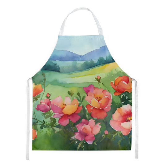 Iowa Wild Prairie Roses in Watercolor Apron