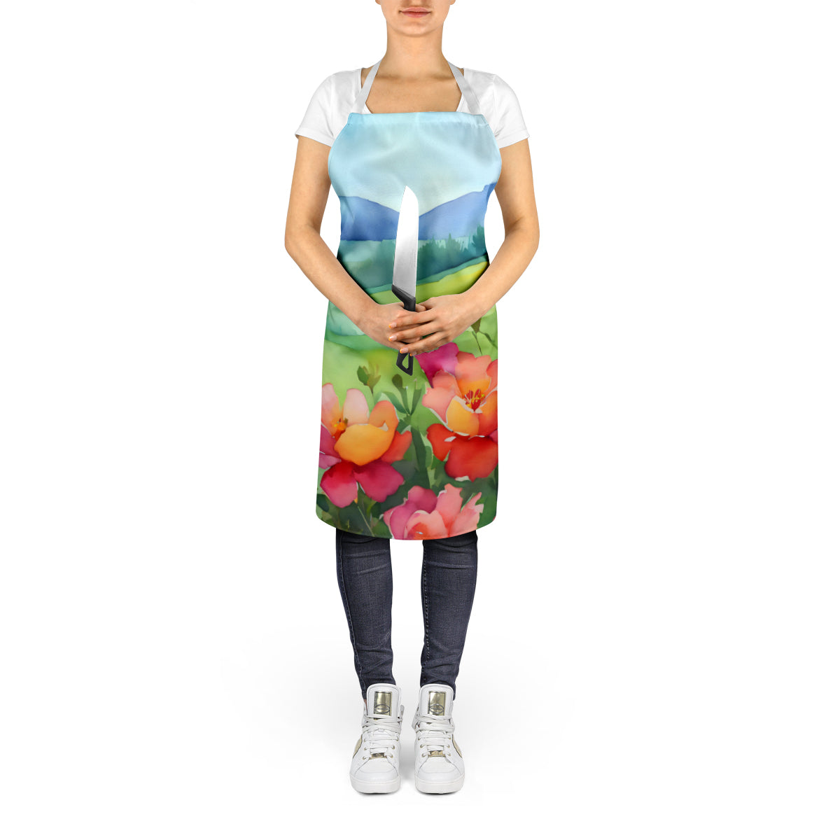 Iowa Wild Prairie Roses in Watercolor Apron