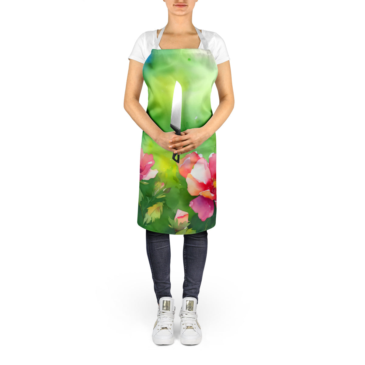 Iowa Wild Prairie Roses in Watercolor Apron