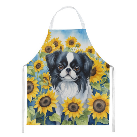 Japanese Chin in Sunflowers Apron