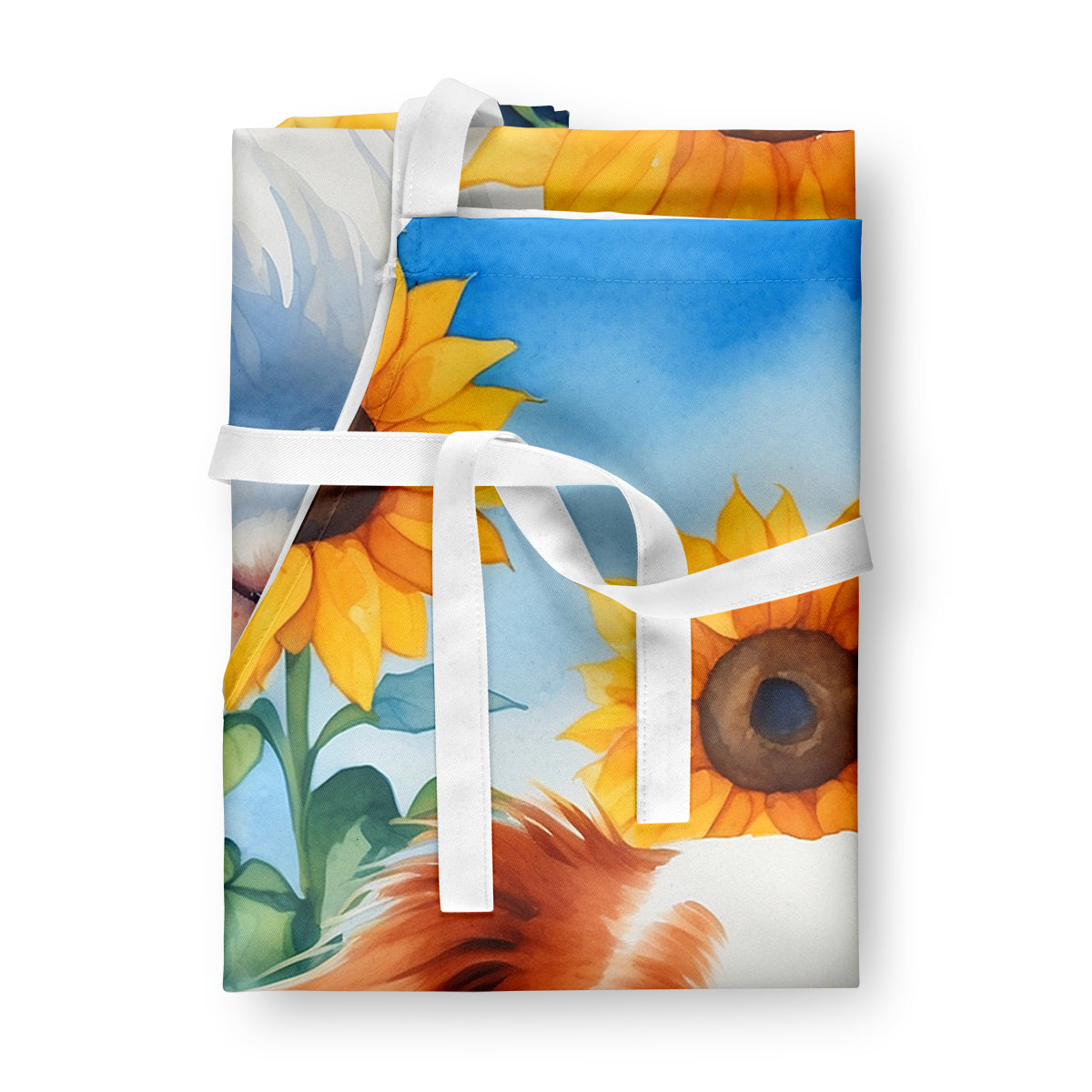 Japanese Chin in Sunflowers Apron