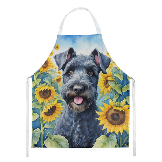 Kerry Blue Terrier in Sunflowers Apron