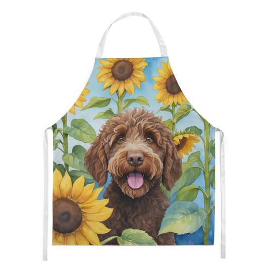 Labradoodle in Sunflowers Apron