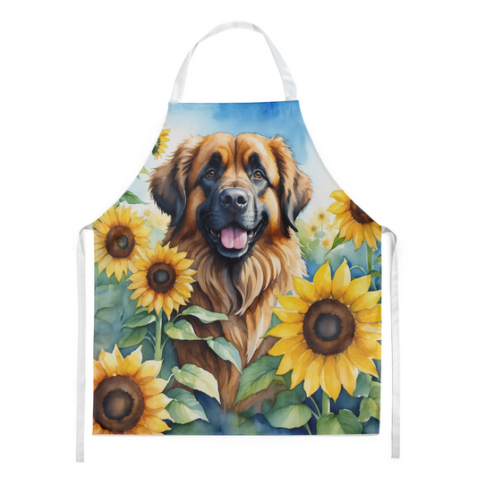 Leonberger in Sunflowers Apron