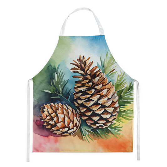 Maine White Pine Cone and Tassels in Watercolor Apron