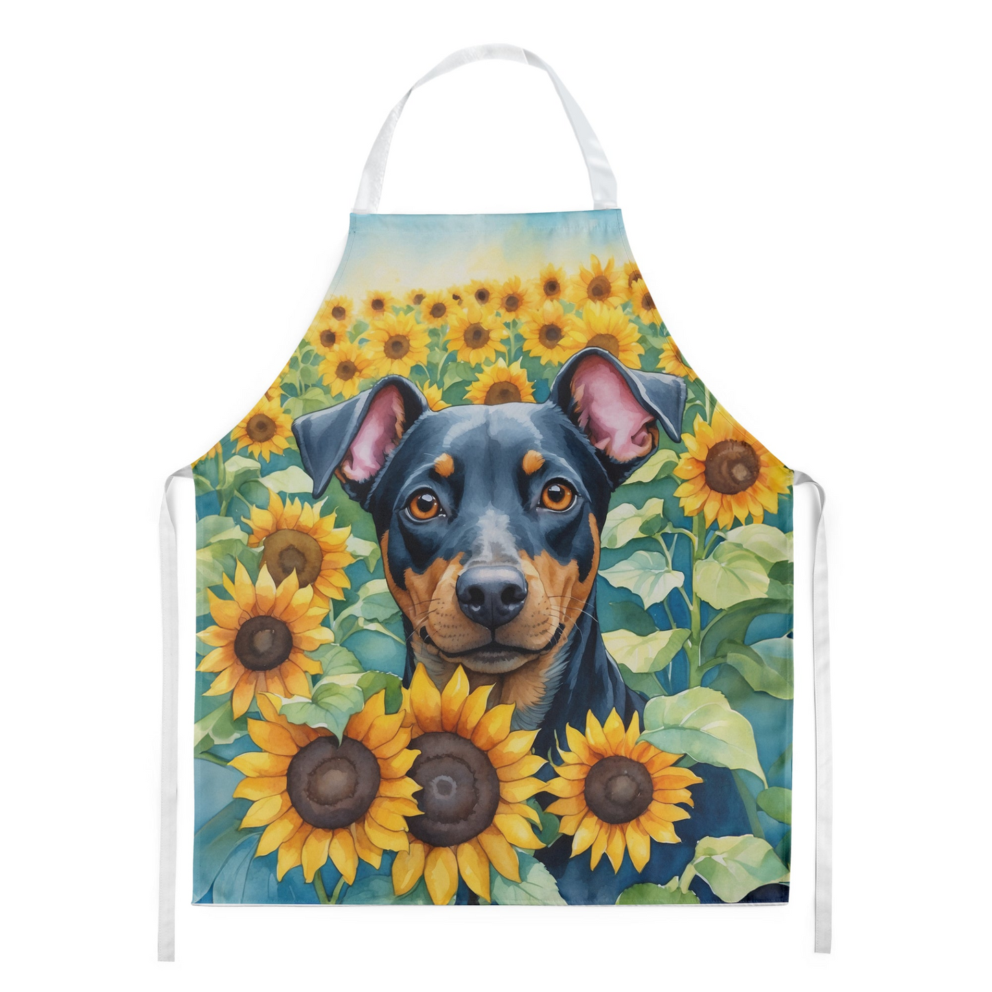 Manchester Terrier in Sunflowers Apron