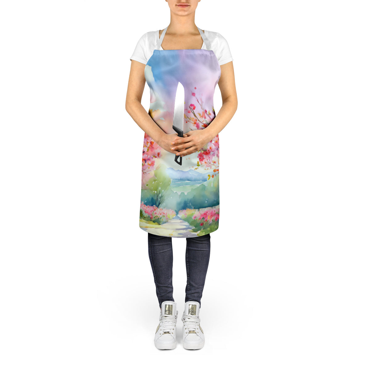 Michigan Apple Blossoms in Watercolor Apron