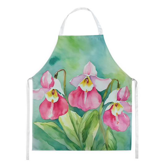 Minnesota Pink and White Lady s Slippers in Watercolor Apron