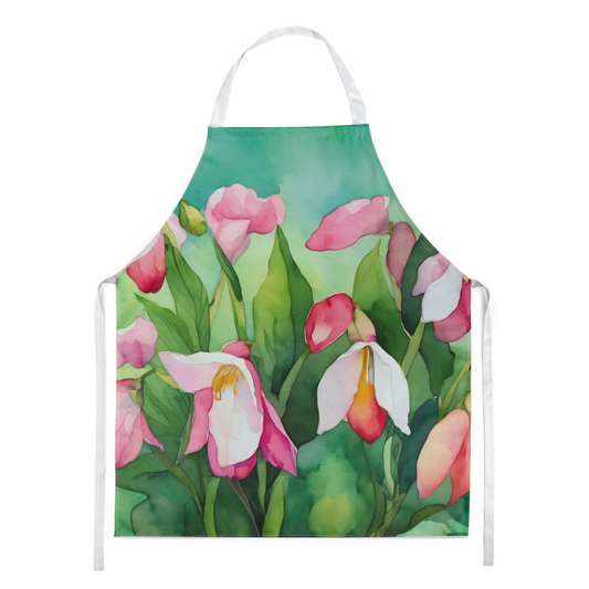 Minnesota Pink and White Lady s Slippers in Watercolor Apron