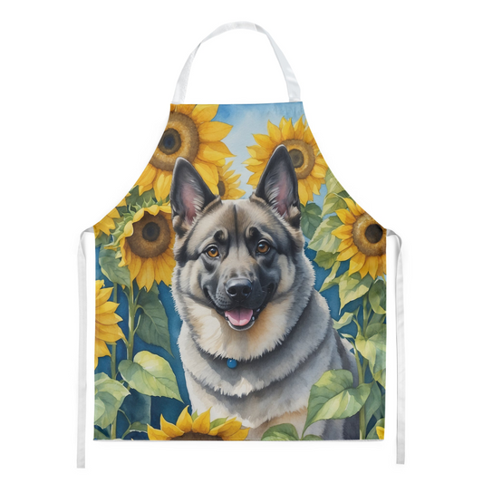 Norwegian Elkhound in Sunflowers Apron