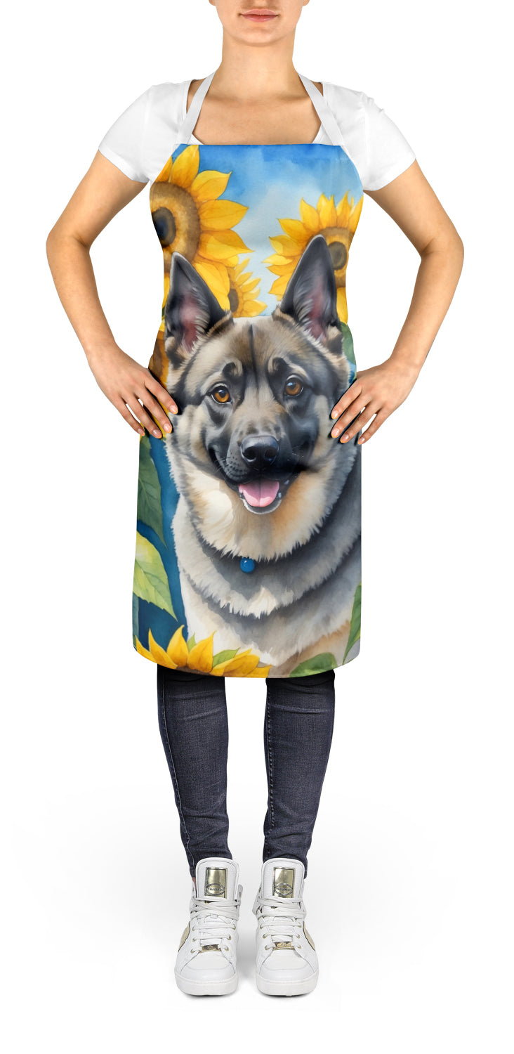 Norwegian Elkhound in Sunflowers Apron