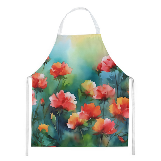 Ohio Scarlet Carnations in Watercolor Apron