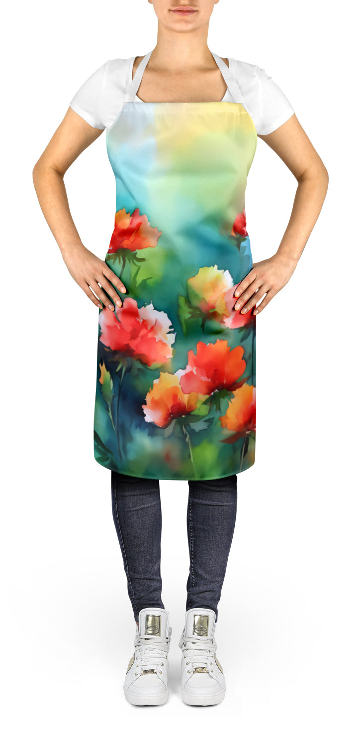 Ohio Scarlet Carnations in Watercolor Apron