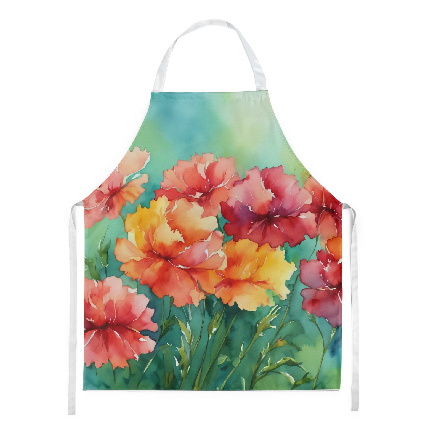 Ohio Scarlet Carnations in Watercolor Apron