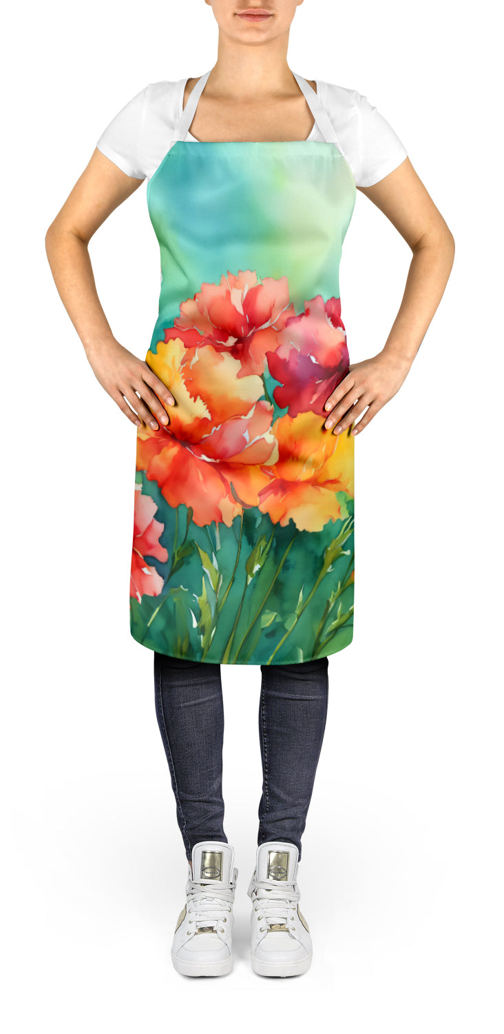 Ohio Scarlet Carnations in Watercolor Apron