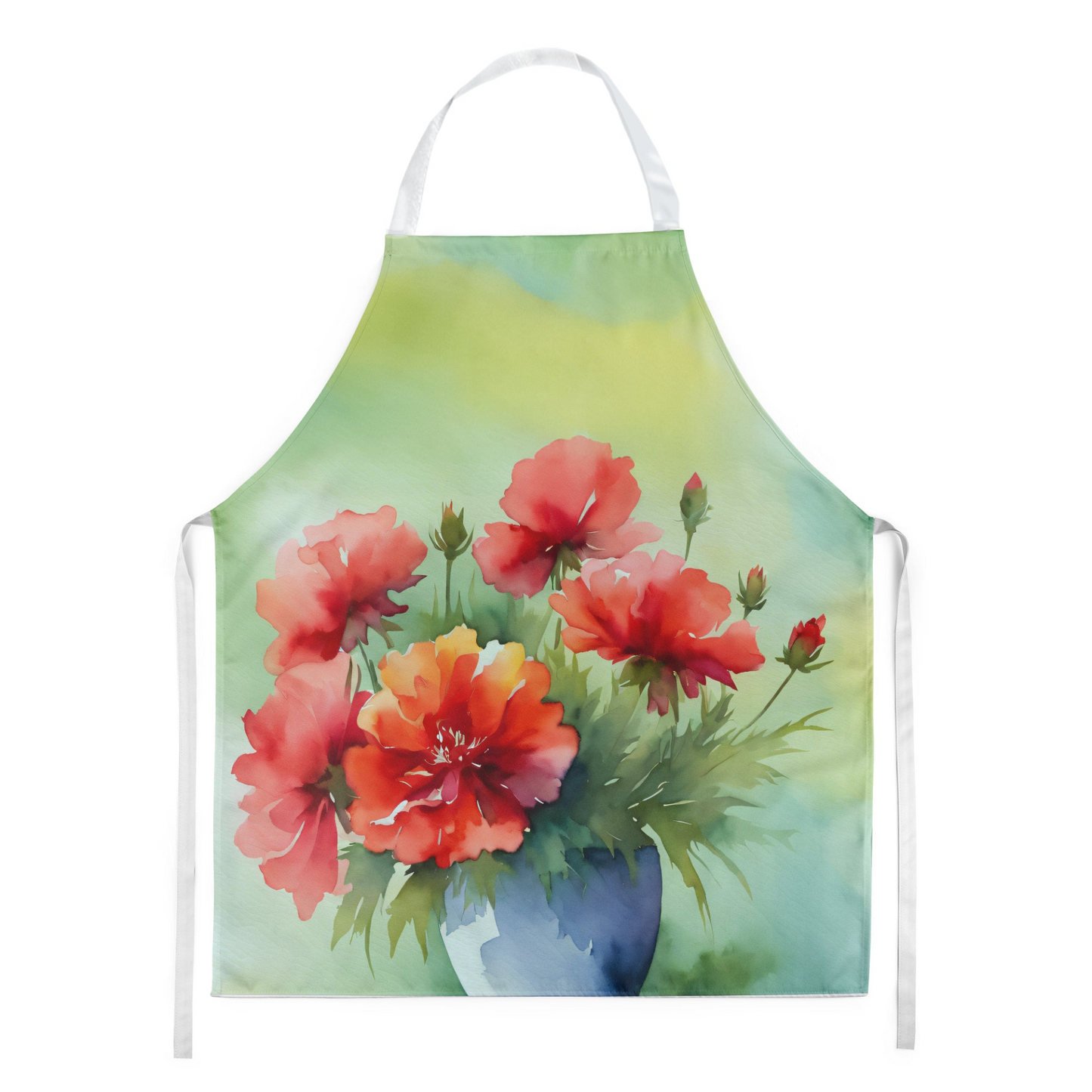 Ohio Scarlet Carnations in Watercolor Apron