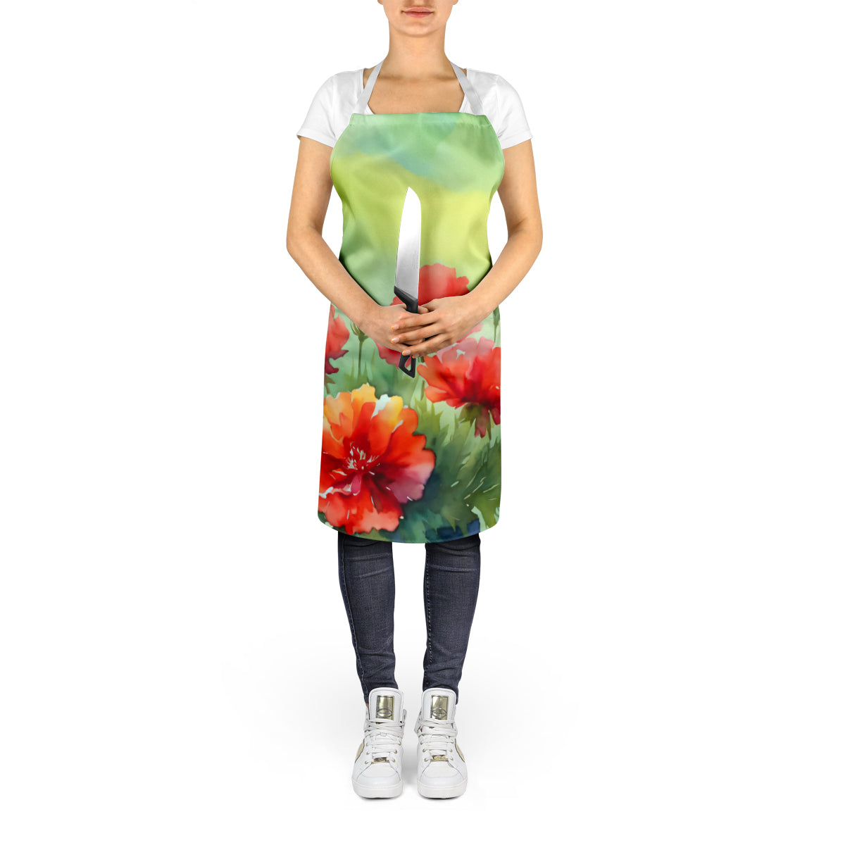 Ohio Scarlet Carnations in Watercolor Apron