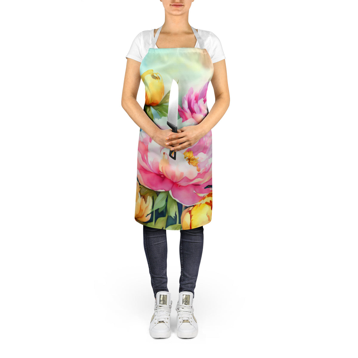 Peonies in Watercolor Apron