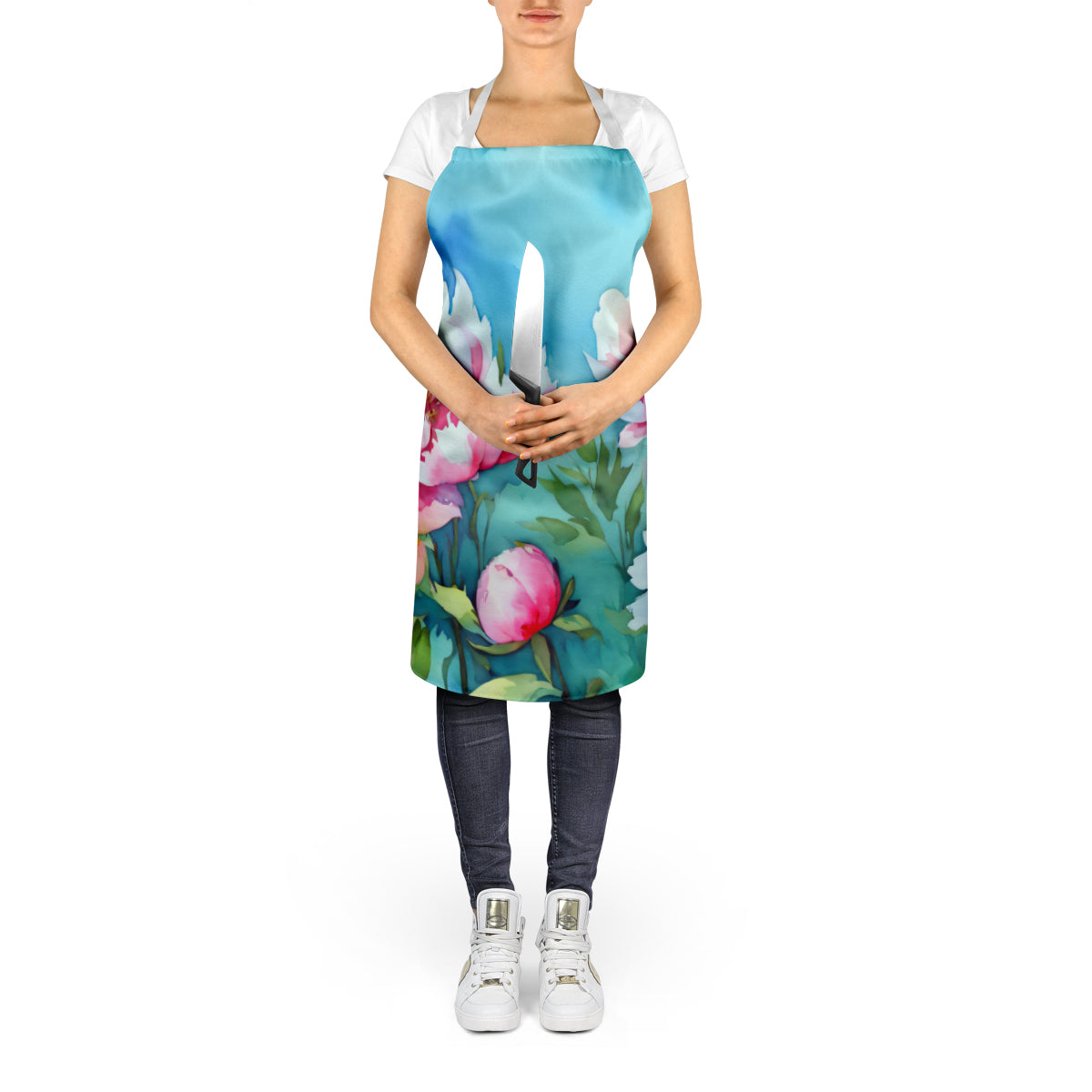 Peonies in Watercolor Apron