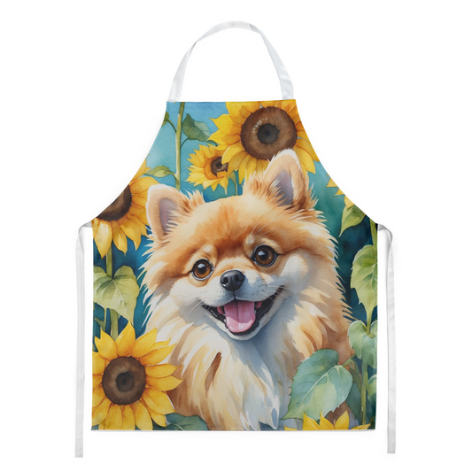 Pomeranian in Sunflowers Apron