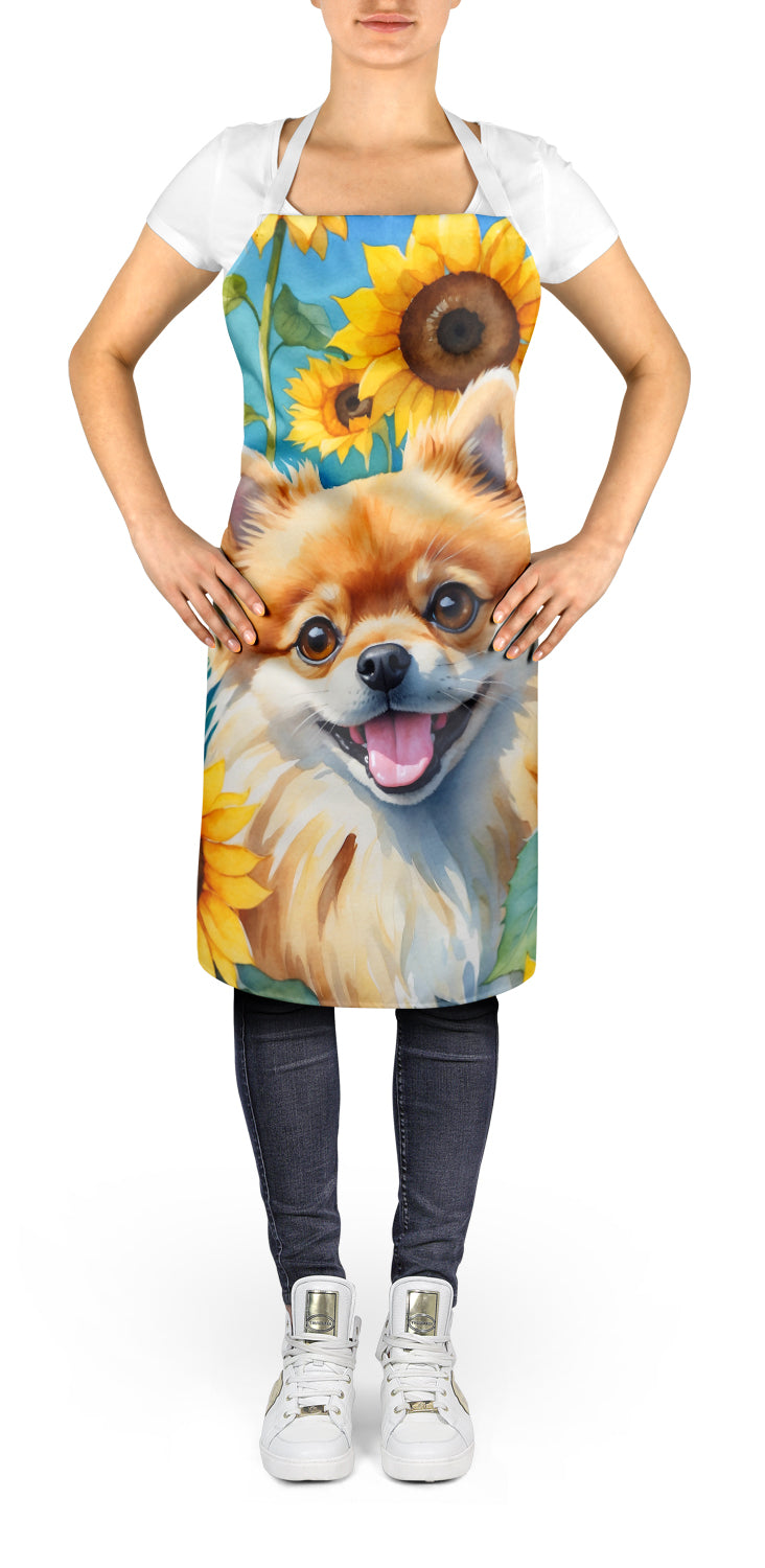 Pomeranian in Sunflowers Apron