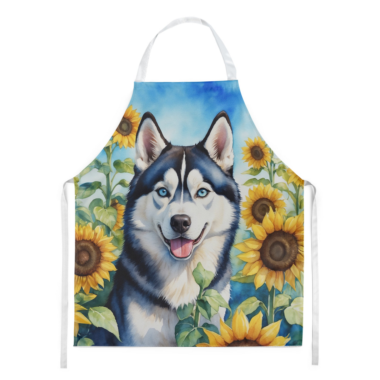 Siberian Husky in Sunflowers Apron