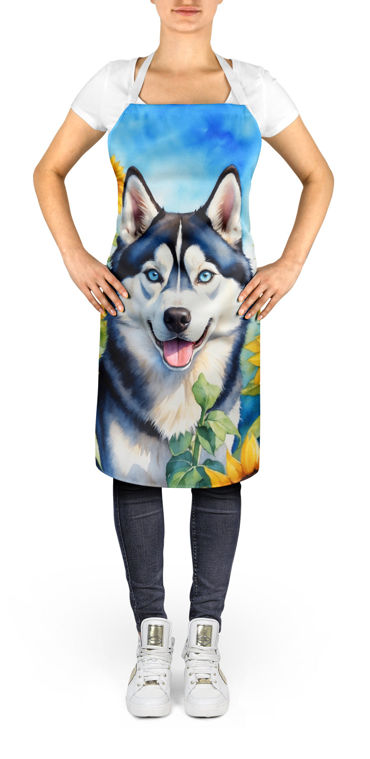 Siberian Husky in Sunflowers Apron