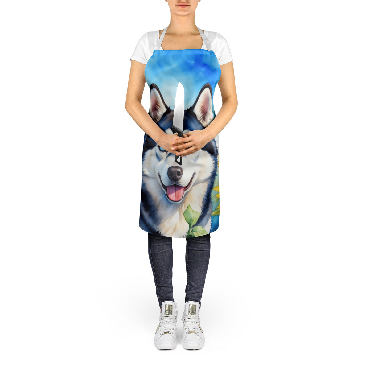 Siberian Husky in Sunflowers Apron