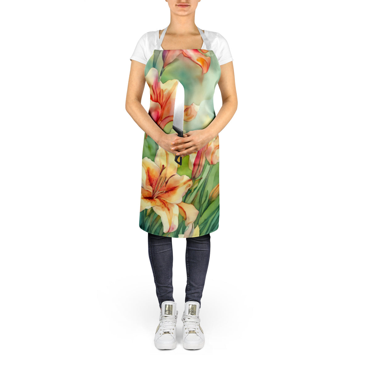 Utah Sego Lilies in Watercolor Apron