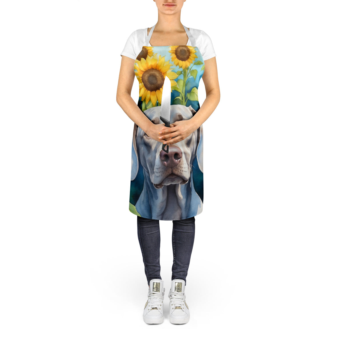 Weimaraner in Sunflowers Apron