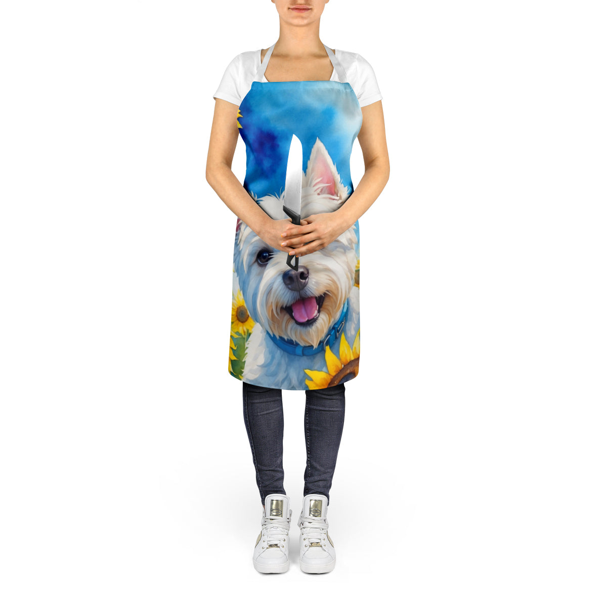 Westie in Sunflowers Apron