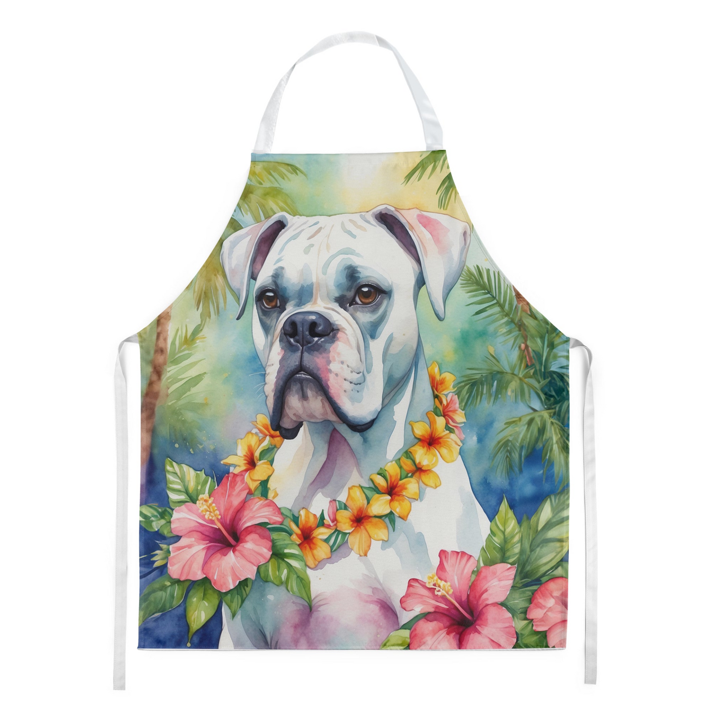 White Boxer Luau Apron