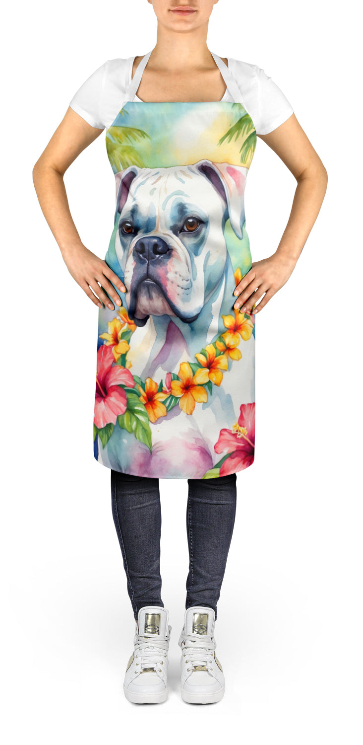 White Boxer Luau Apron