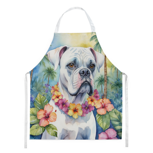 White Boxer Luau Apron