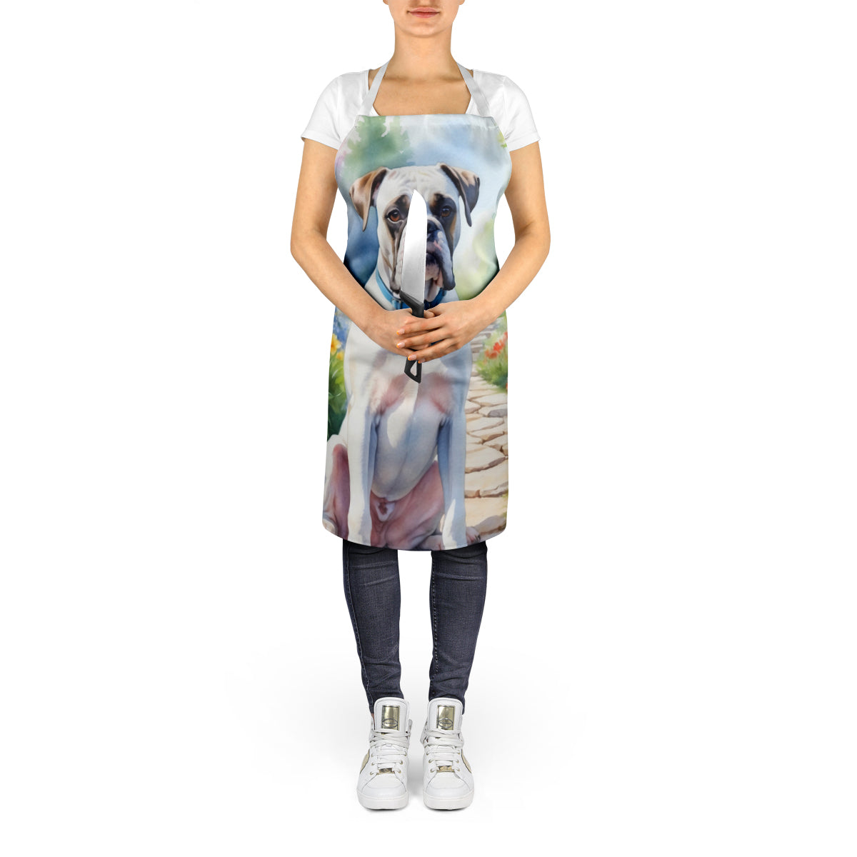 White Boxer Spring Path Apron