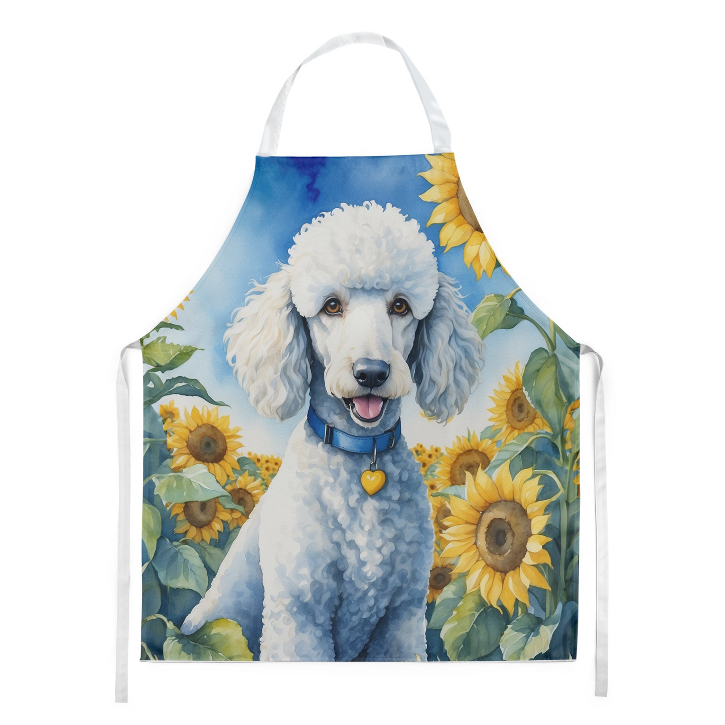 White Poodle in Sunflowers Apron